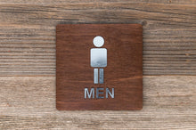 Load image into Gallery viewer, Wooden Men Restroom Door Signs with faux Metal Insert
