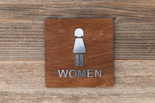 Load image into Gallery viewer, Wooden Women Restroom Door Signs with faux Metal Insert
