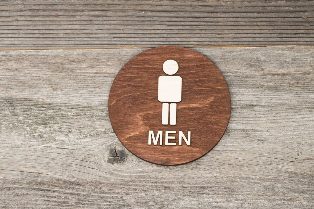 Round Men Restroom Door Sign with Text