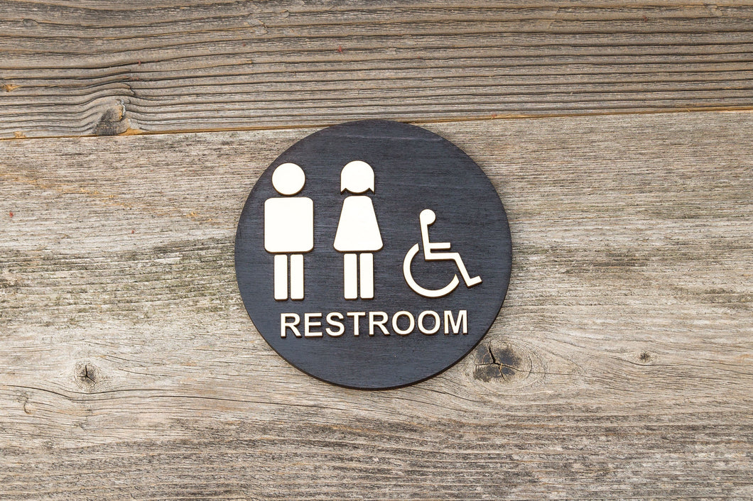 Round Unisex & Handicapped Restroom Door Sign