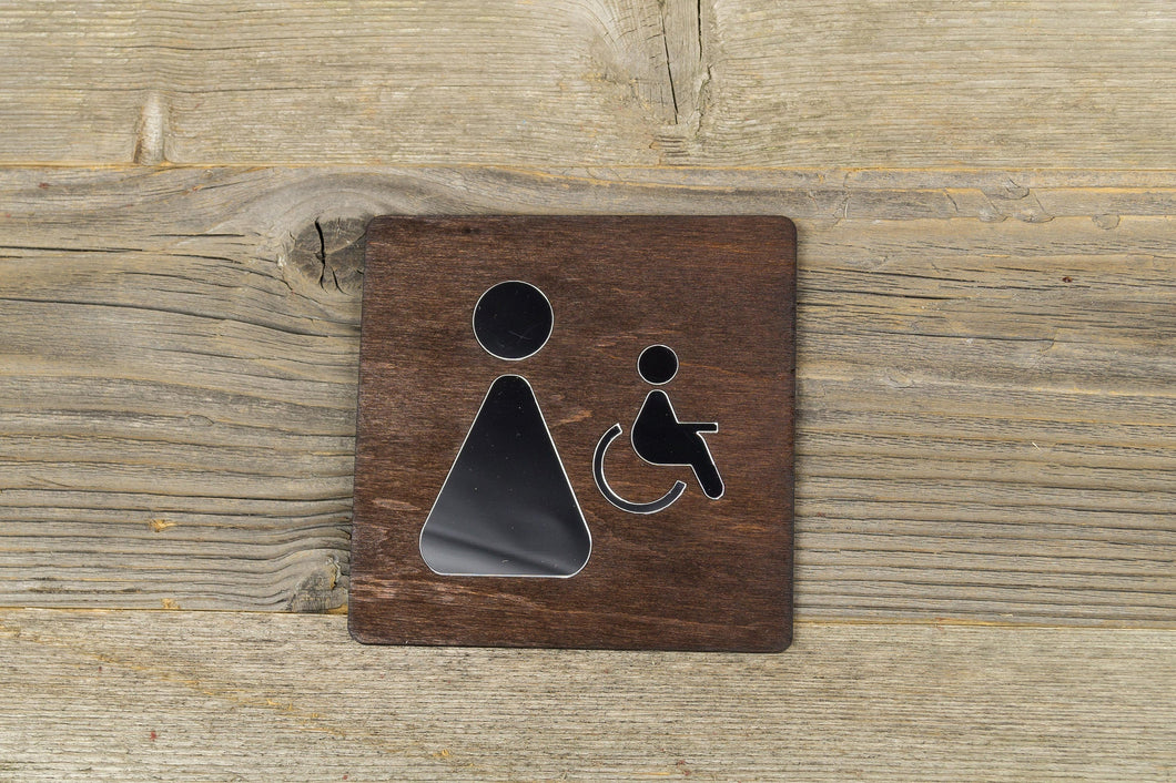 Women & Handicapped Restroom Door Sign With Mirror Insert.