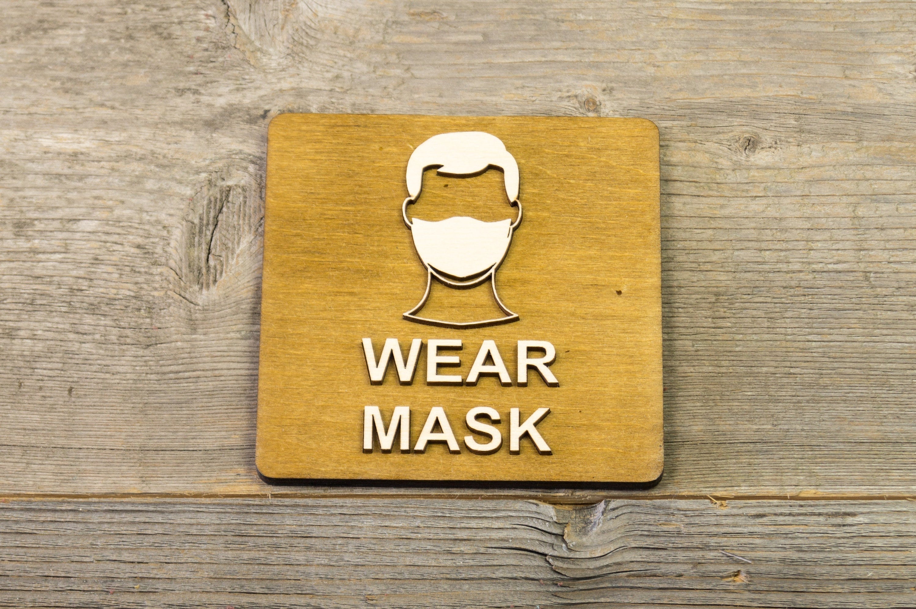 Wear Face Mask Sign – woodendoorsign.com by Etch.pl