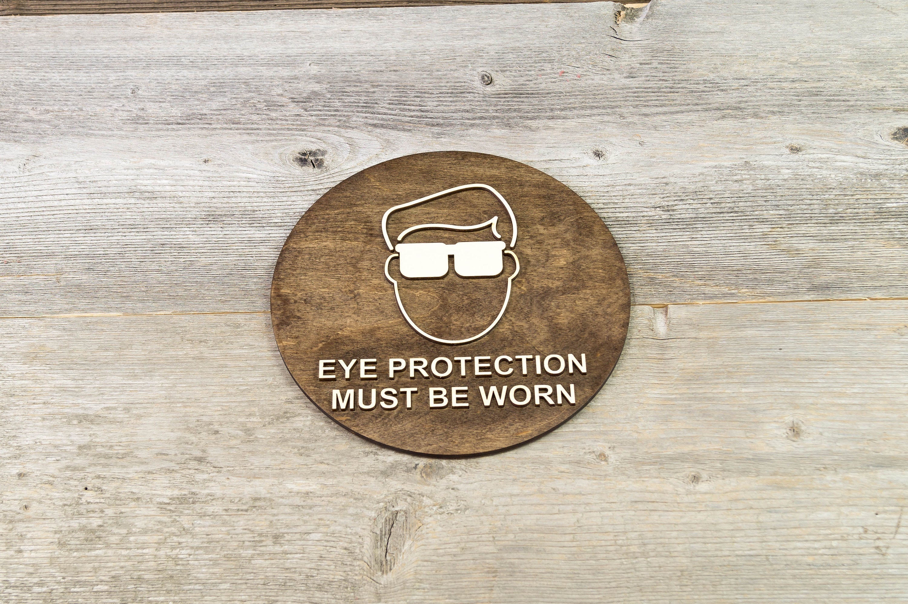 Eye Protection Sign – woodendoorsign.com by Etch.pl
