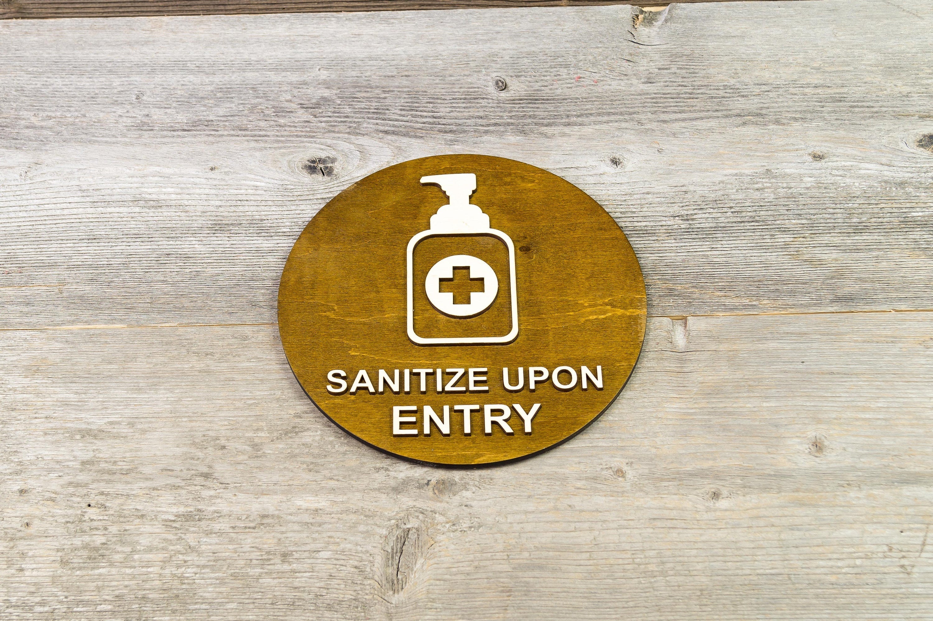 Hand Santize Sign Sanitize Upon Entry. Use Hand Sanitizer Sign – woodendoorsign.com by ...